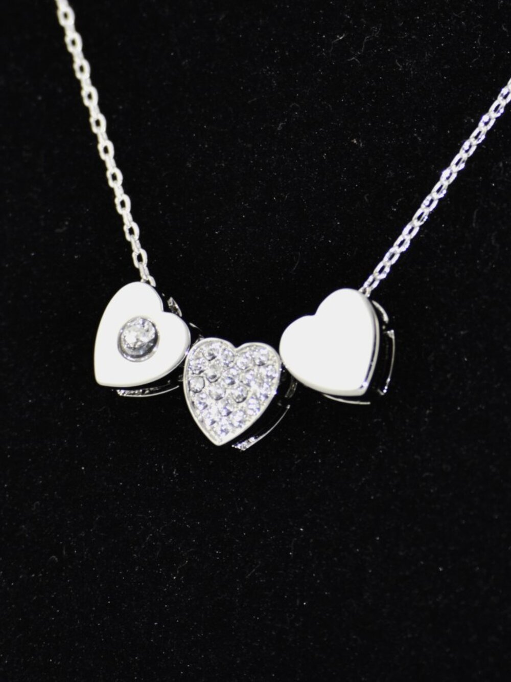 Minimalist Triple Heart Horizontal Necklace made with Crystals by Swarovski, 18"